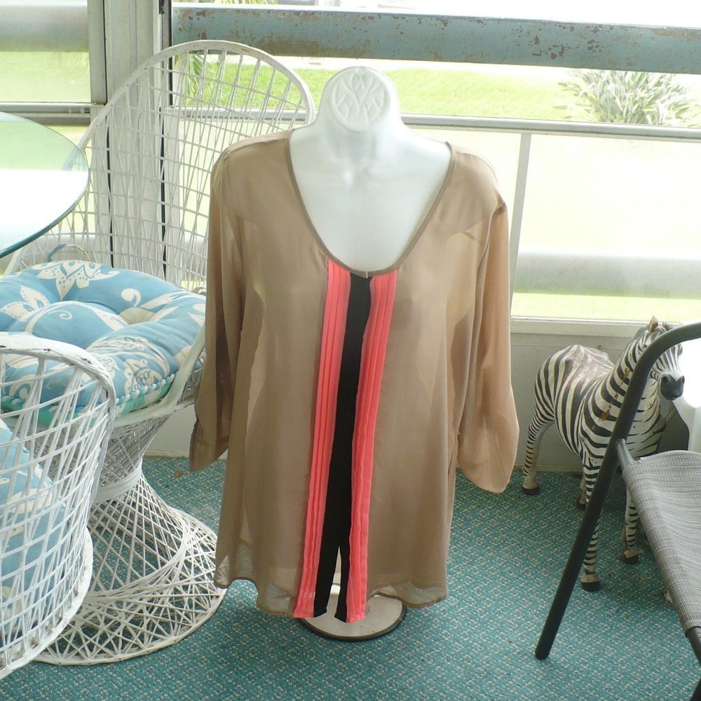 ❤️ Spoiled Sheer Tan Drapped Blouse XL Sleeve 3/4